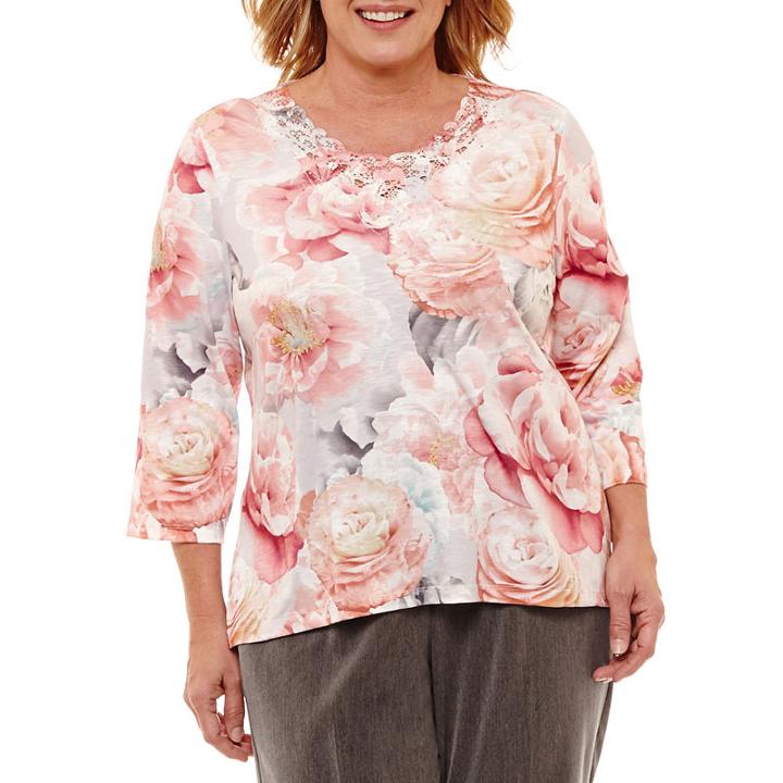 Alfred Dunner Lakeshore Drive 3/4 Sleeve Floral T-shirt-plus