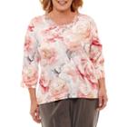 Alfred Dunner Lakeshore Drive 3/4 Sleeve Floral T-shirt-plus
