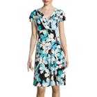 London Style Collection Short-sleeve Floral Fit-and-flare Dress - Petite