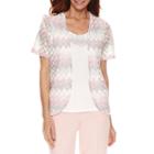 Alfred Dunner Rose Hill Short Sleeve Biadere Layered Top Petites