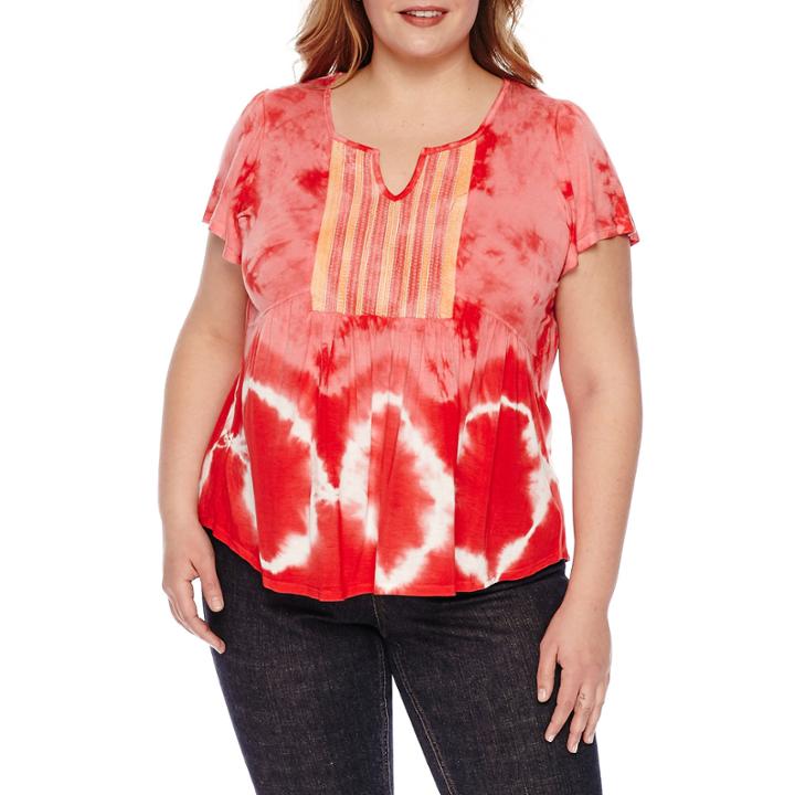 Unity World Wear Short Sleeve Scoop Neck Tie Dye T-shirt-womens Plus