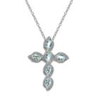 Womens Blue Topaz Sterling Silver Cross Pendant Necklace