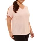 Xersion Split Tie Short Sleeve Scoop Neck T-shirt-womens Plus