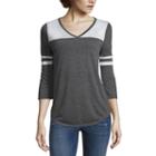 Arizona 3/4 Sleeve V Neck T-shirt-womens Juniors