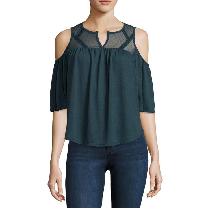 Self Esteem 3/4 Sleeve Split Crew Neck Knit Blouse-juniors