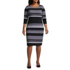 Melrose 3/4 Sleeve Stripe Shift Dress - Plus