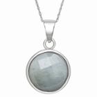 Womens Genuine Blue Aquamarine Sterling Silver Round Pendant Necklace