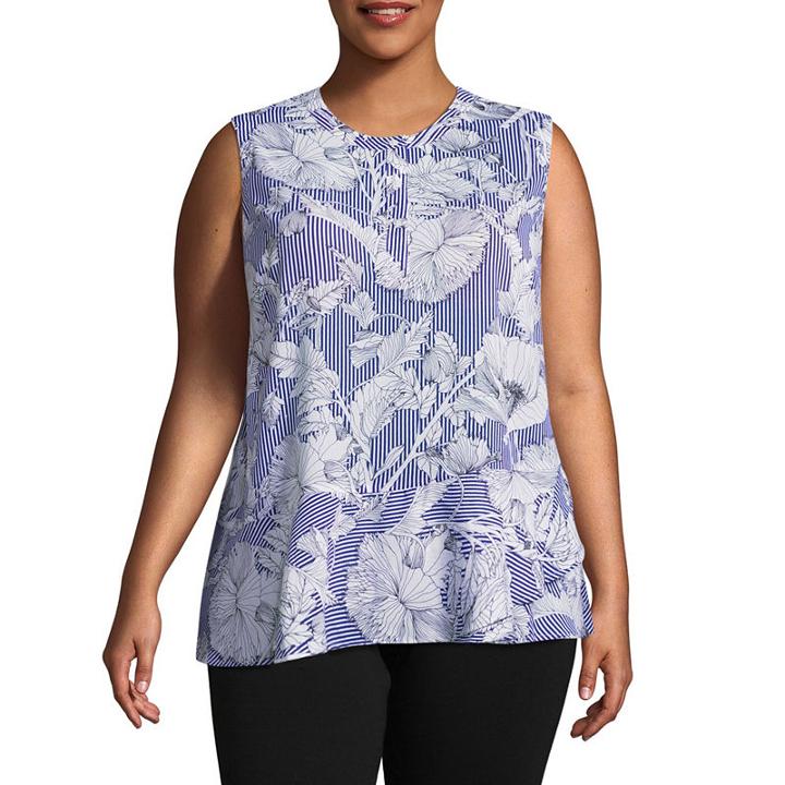 Liz Claiborne Ruffle Hem Henley Tank- Plus