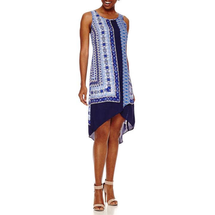 A.n.a Sleeveless Scarf-print Asymmetric Shift Dress