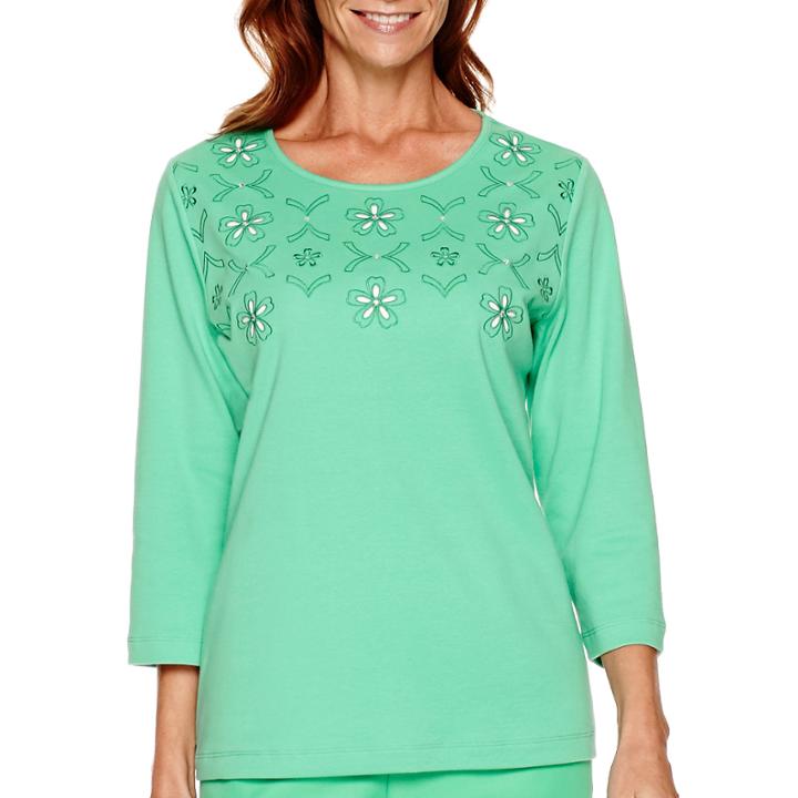 Alfred Dunner Always In Style 3/4-sleeve Cutout-yoke Top