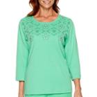 Alfred Dunner Always In Style 3/4-sleeve Cutout-yoke Top