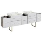 88.5-in. W Floor Mount White Vanity Set For 3h8-in. Drilling Bianca Carara Top Biscuit Um Sink