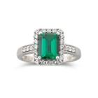 Sterling Silver Lab-created Emerald & White Sapphire Ring
