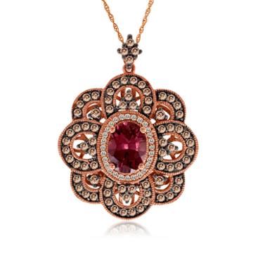 Grand Sample Sale By Le Vian Raspberry Rhodolite And Chocolate & Vanilla Diamonds Pendant In 14k Strawberry Gold
