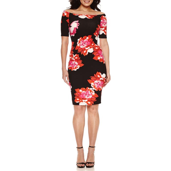 Bisou Bisou Elbow Sleeve Floral Bodycon Dress