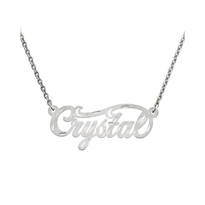 Personalized 14x37mm Satin Diamond-cut Name Necklace