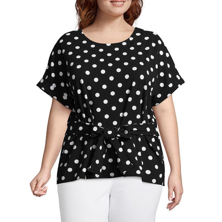 Worthington Short Sleeve Belted Crepe Blouse - Plus