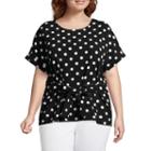 Worthington Short Sleeve Belted Crepe Blouse - Plus