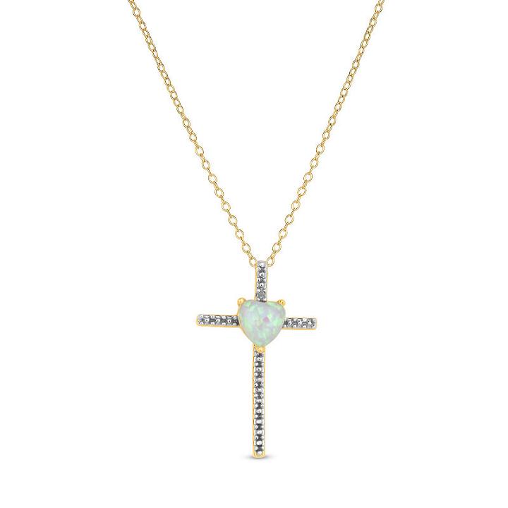 Womens Diamond Accent Lab Created White Opal Round Pendant Necklace