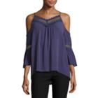 By & By3/4 Sleeve V Neck Crepe Blouse-juniors