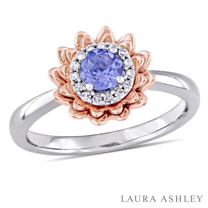 Laura Ashley Womens Genuine Purple Tanzanite 10k Gold Cocktail Ring