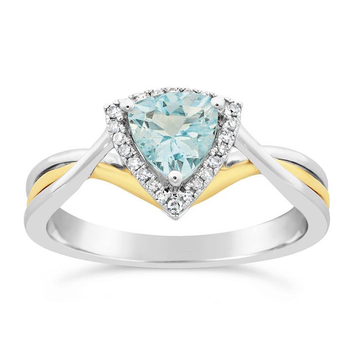 Womens 1/10 Ct. T.w. Genuine Aquamarine Blue 10k Gold Crossover Ring