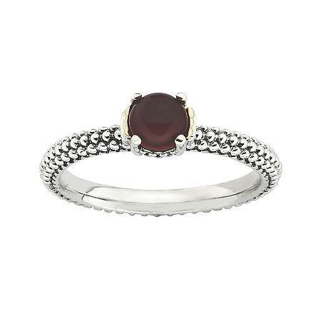 Personally Stackable Genuine Red Agate Two-tone Ring