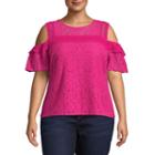 Project Runway Short Sleeve Round Neck Woven Lace Blouse-plus