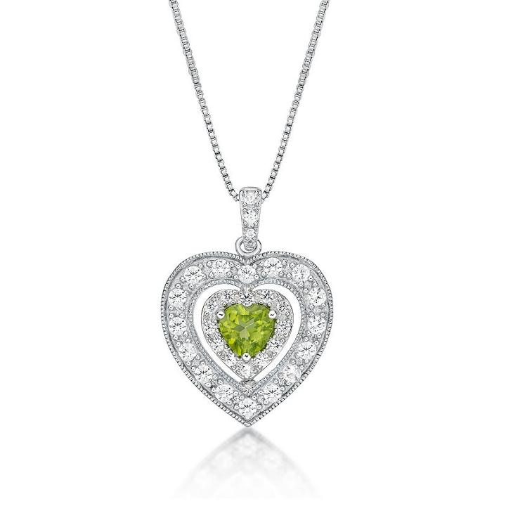 Womens Genuine Green Peridot Heart Pendant Necklace
