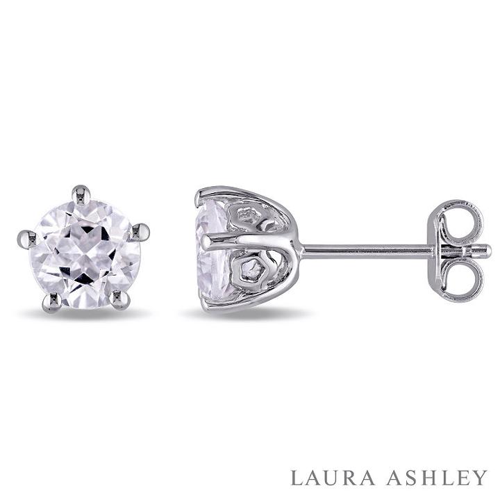 Laura Ashley Round White Topaz Sterling Silver Stud Earrings