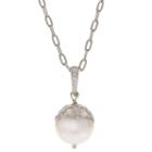 Womens White Cultured Freshwater Pearls Round Pendant Necklace