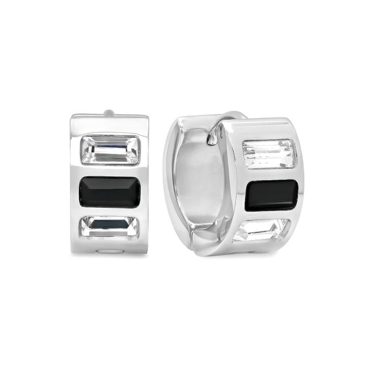 White Cubic Zirconia Stainless Steel Hoop Earrings