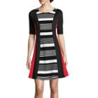 Robbie Bee Elbow-sleeve Stripe Fit-and-flare Dress