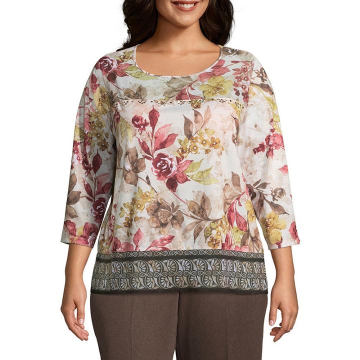 Alfred Dunner Sunset Canyon Floral Mixed Media Blouse - Plus