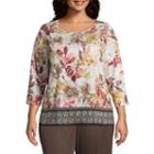 Alfred Dunner Sunset Canyon Floral Mixed Media Blouse - Plus