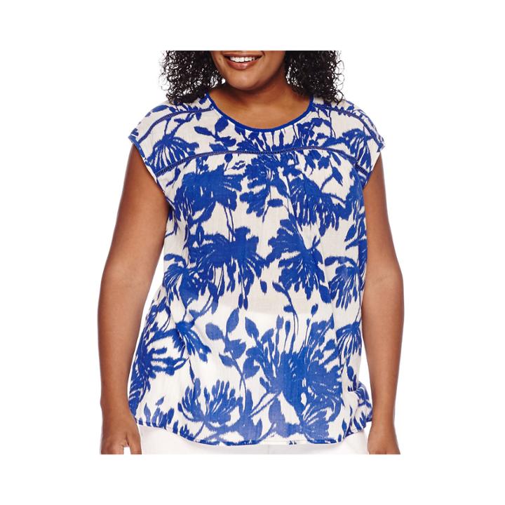 St. John's Bay Sleeveless Ladder Trim Blouse - Plus
