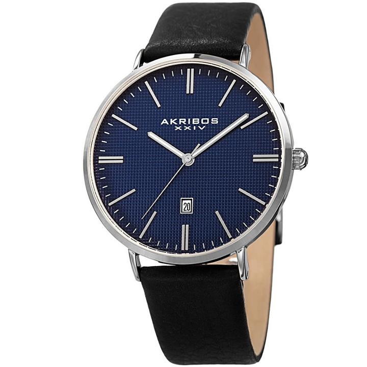 Akribos Xxiv Mens Black Strap Watch-a-935ssbu