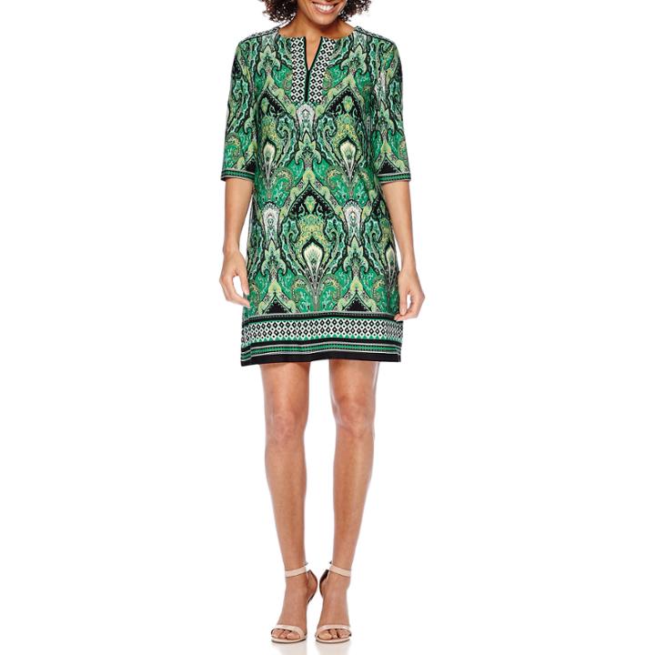 Studio 1 Elbow-sleeve Keyhole-neck Shift Dress - Petite