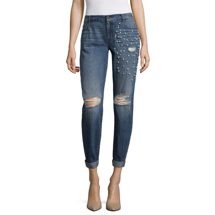 Project Runway Embellished Pearl Boyfriend Jeans