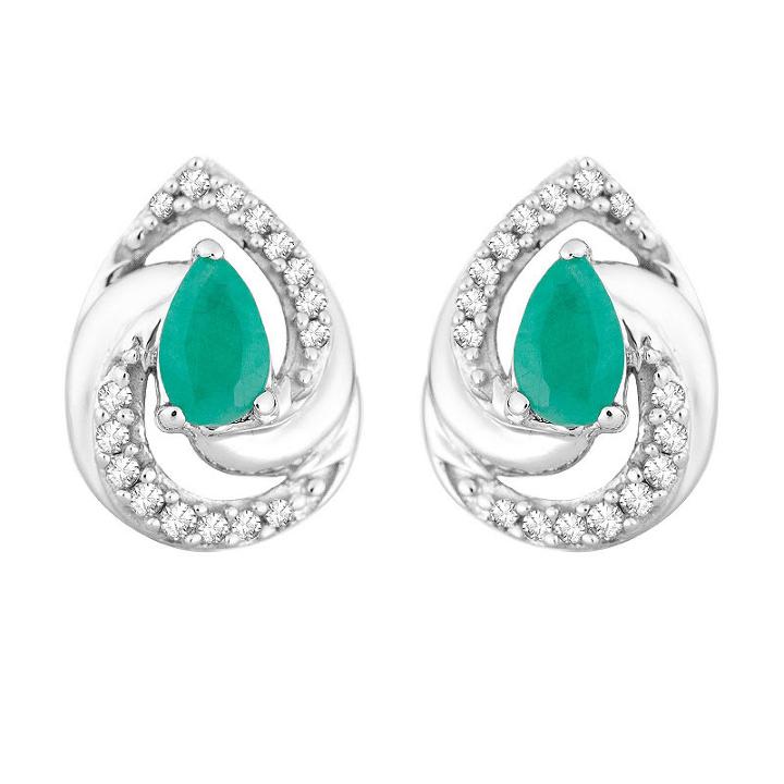 1/10 Ct. T.w. Genuine Green Emerald 10k White Gold 10.5mm Stud Earrings
