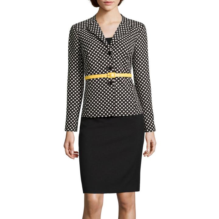 R & K Originals Long-sleeve Belted Polka Dot Jacket With Solid Skirt