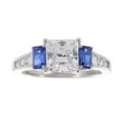 Diamonart Cubic Zirconia & Simulated Blue Sapphire 3-stone Ring