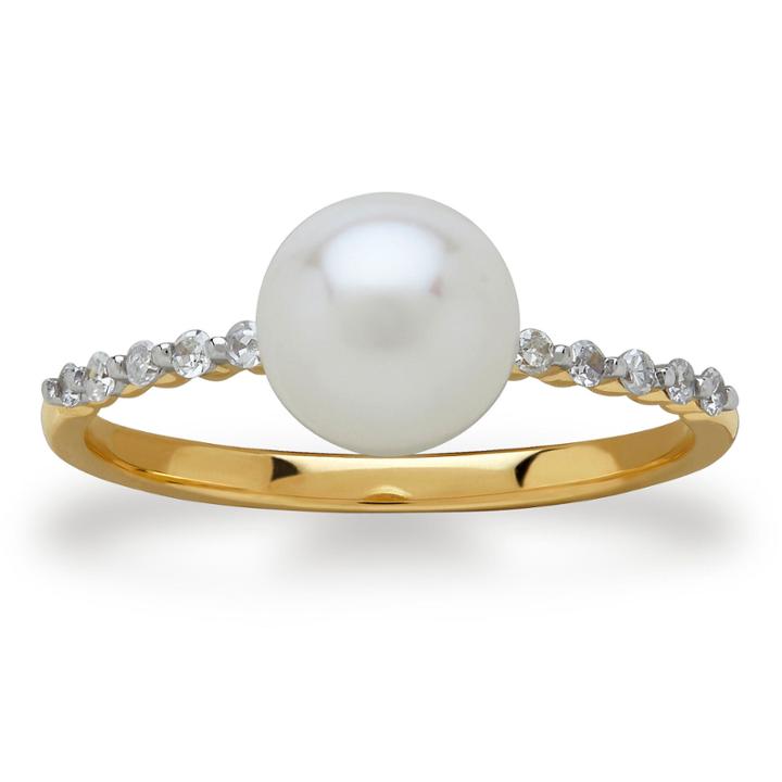 Sofia Womens 1/10 Ct. T.w. White Pearl 10k Gold Cocktail Ring