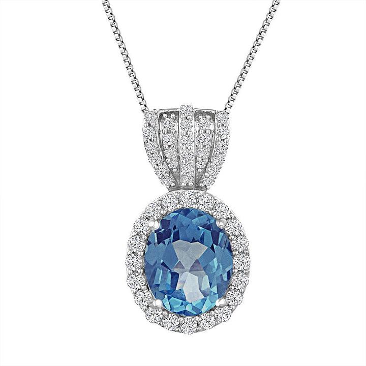 Womens Genuine Blue Blue Topaz Sterling Silver Pendant Necklace