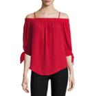 By & By 3/4 Sleeve Crepe Solid Off Shoulder Blouse-juniors
