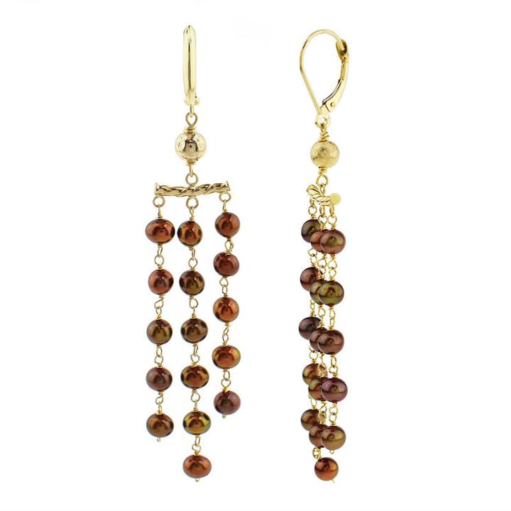Not Applicable Brown Pearl 14k Gold Chandelier Earrings