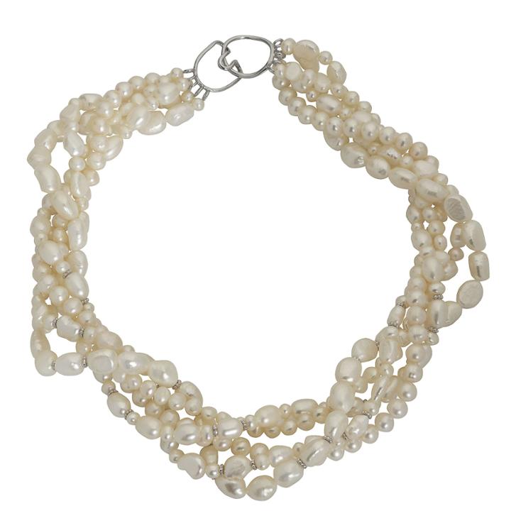 4-11mm Cultured Freshwater Pearl Sterling Silver Multi Strand Necklace