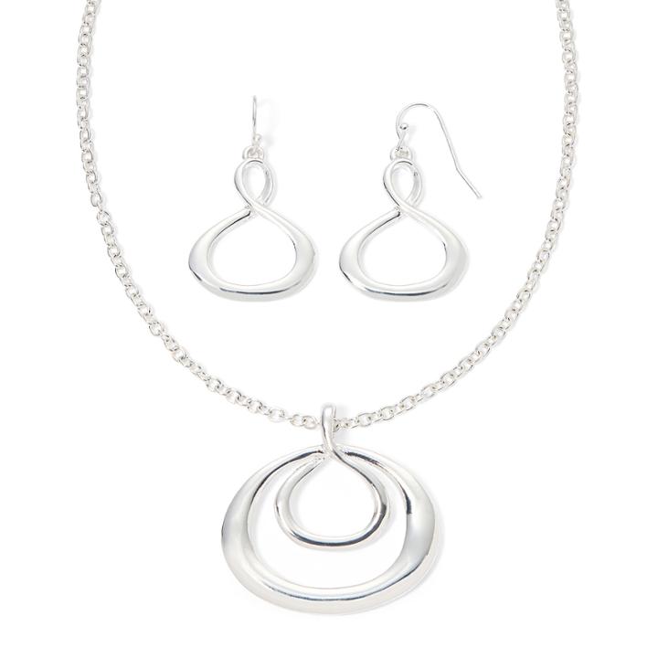 Liz Claiborne Silver-tone Infinity Necklace And Earring Set