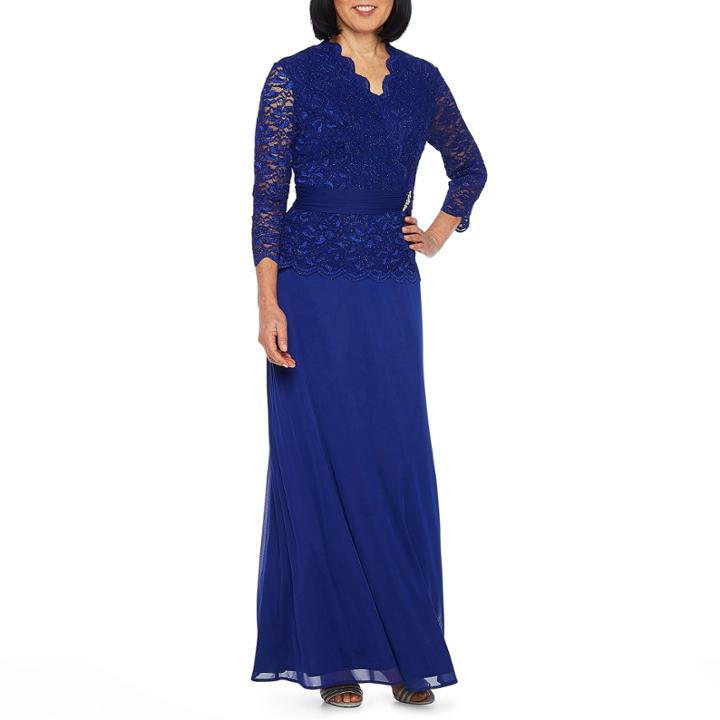 Blu Sage Long Sleeve Applique Evening Gown