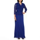 Blu Sage Long Sleeve Applique Evening Gown